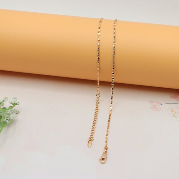 Dainty Diamond-Cut Rose Gold Necklace, Adjustable Chain, XPNL0191 - Picture 9 of 12